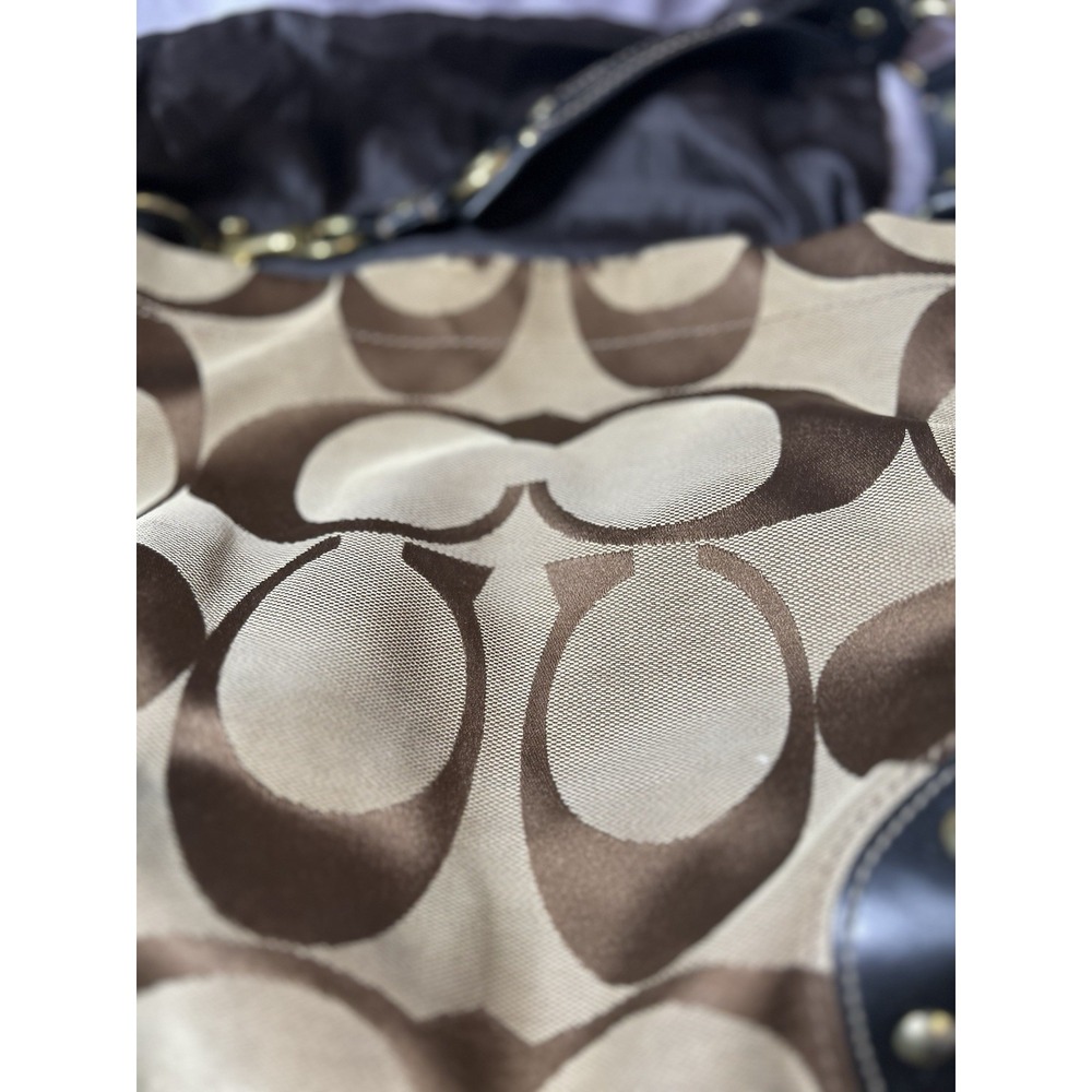 Coach Signature C Jacquard Hobo Shoulder Bag Brown Black Leather Y2K Dust Bag - Picture 2 of 8